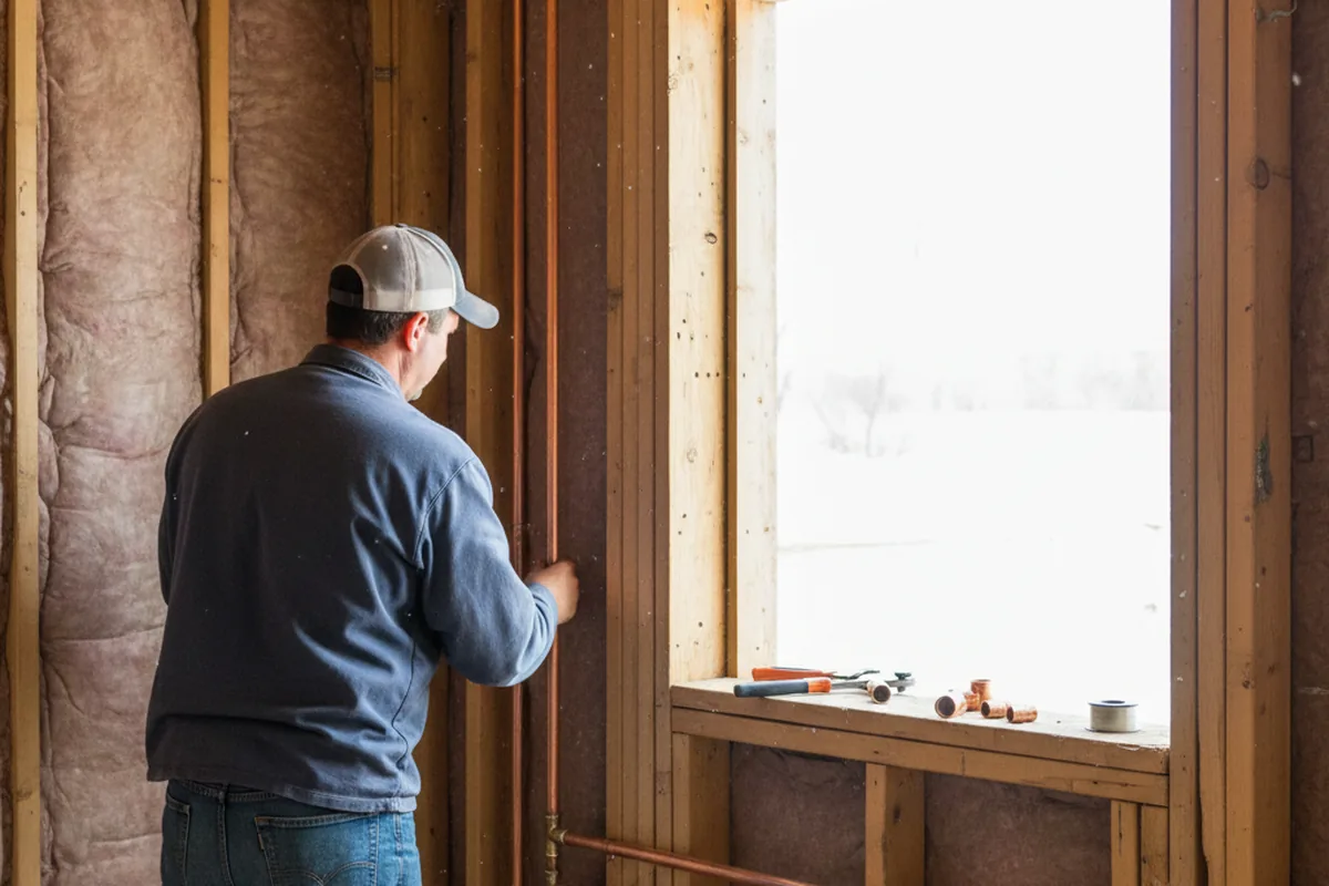 Licensed plumber running new copper supply lines in a Gibson City home